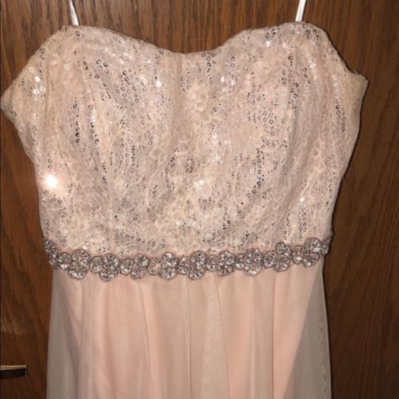 Peach Strapless Juniors Dress - Picture 1 of 2